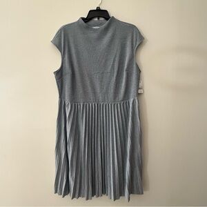 Ophelia Roe 2X Gray Pleated Midi Dress NWT Short Sleeve Knit